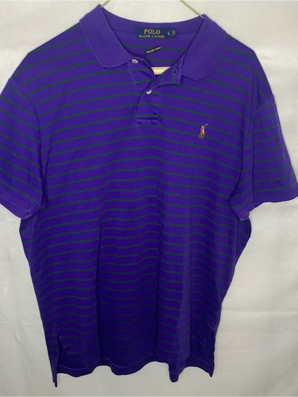 Polo Ralph Lauren Men’s L Purple Green Striped Pima Soft Touch Polo Shirt